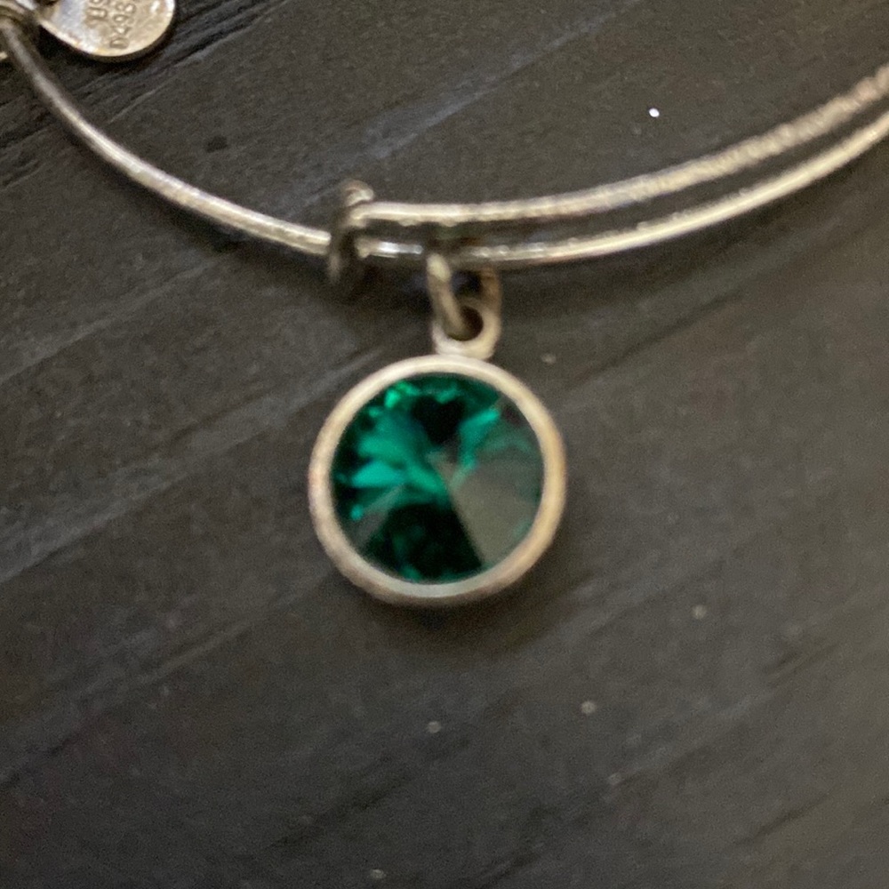 Alex and Ani bangle bracelet with emerald stone charm